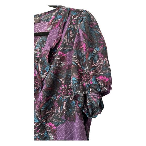 Lane Bryant Purple Floral Peplum Top Sz 16 Short Puff Sleeve Boho Peasant Fairy - Picture 3 of 12